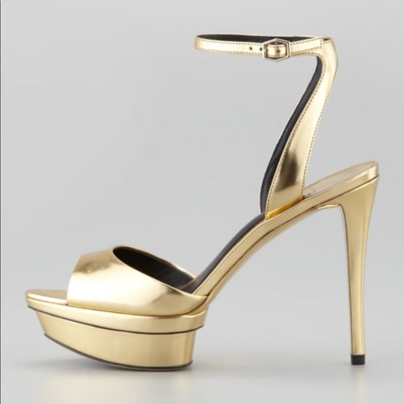 Brian Atwood Gold Platform Strap Heel - Picture 1 of 7